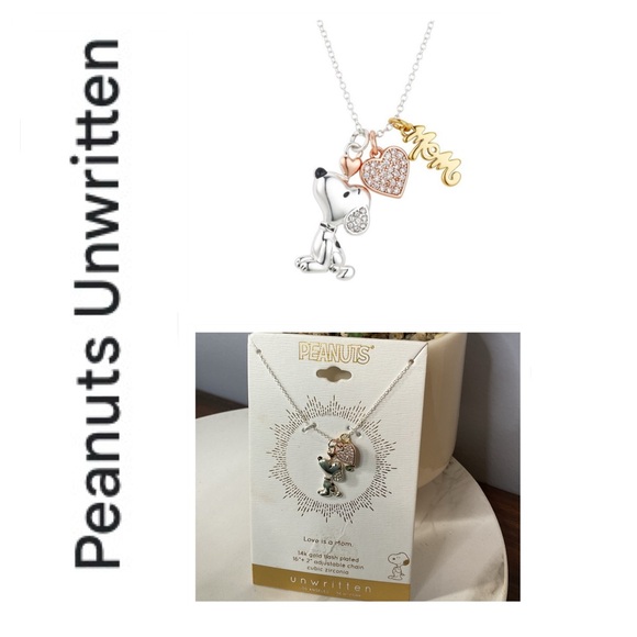 🐘🐘 Peanuts Unwritten 14K Gold Plated Love MOM Charm Necklace - Picture 1 of 5